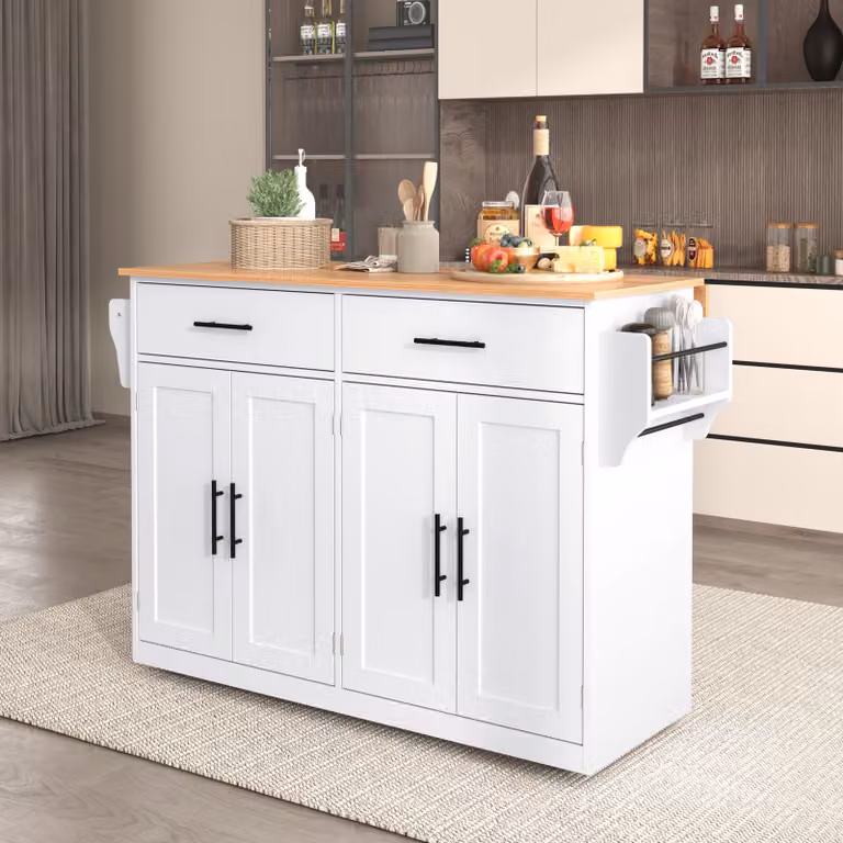 MODFU Sideboard Carrello di servizio con piano ribaltabile, 120x46(70)x91 cm, mobile buffet con rotelle e gambe in legno intercambiabili per soggiorno, camera da letto, mobile multiuso, bianco