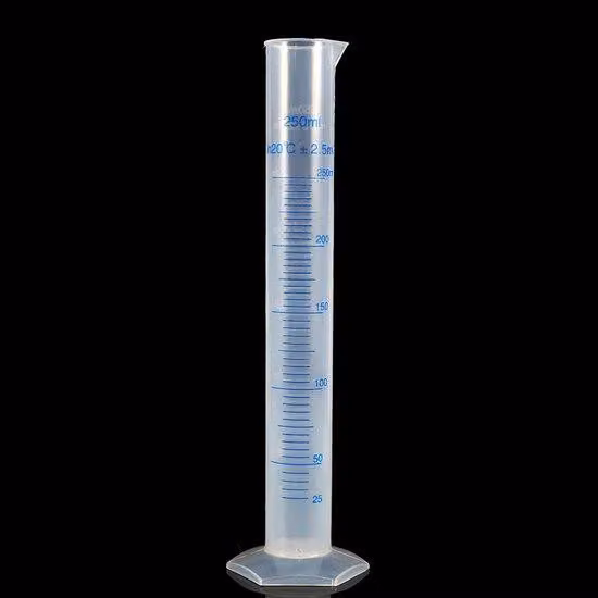 Cilindro di plastica da laboratorio, capacità 250 ml, per misurazioni di volume precise