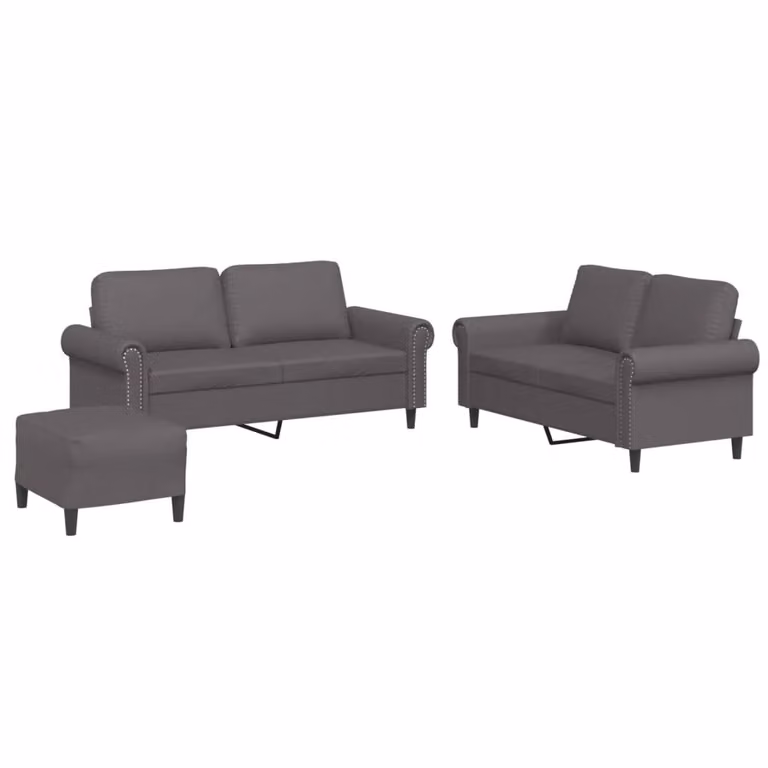 Set di Divani 3 pz con Cuscini Grigio in Pelle finta
