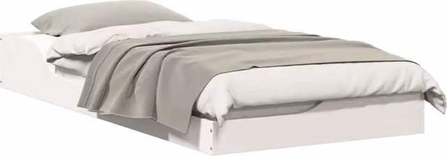 Letto singolo per adulti in pino massello bianco con cassetti e ripiano laterale L 193.5 cm x P 78.5 cm x H 24 cm