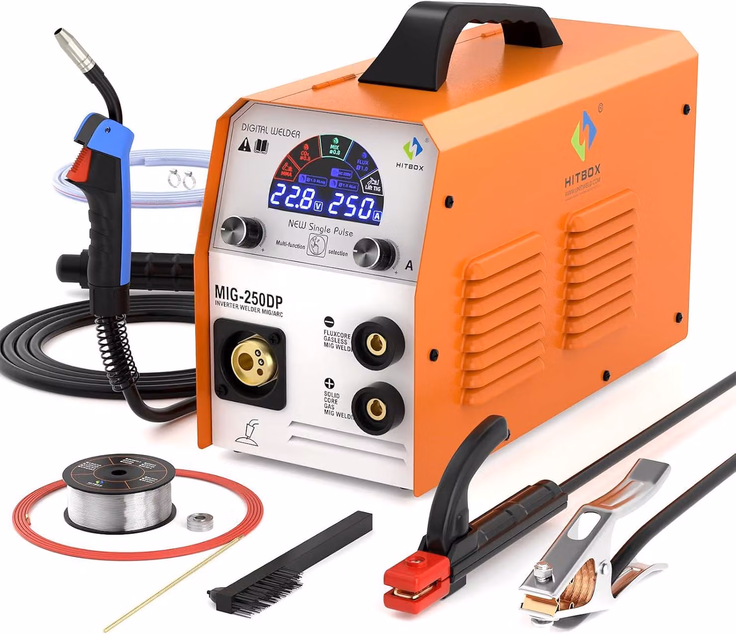 Saldatrice MIG multifunzione 5-in-1, 250A, adatta alla saldatura MIG/MAG senza gas e alla saldatura MMA, ideale per l'alluminio e i metalli sottili