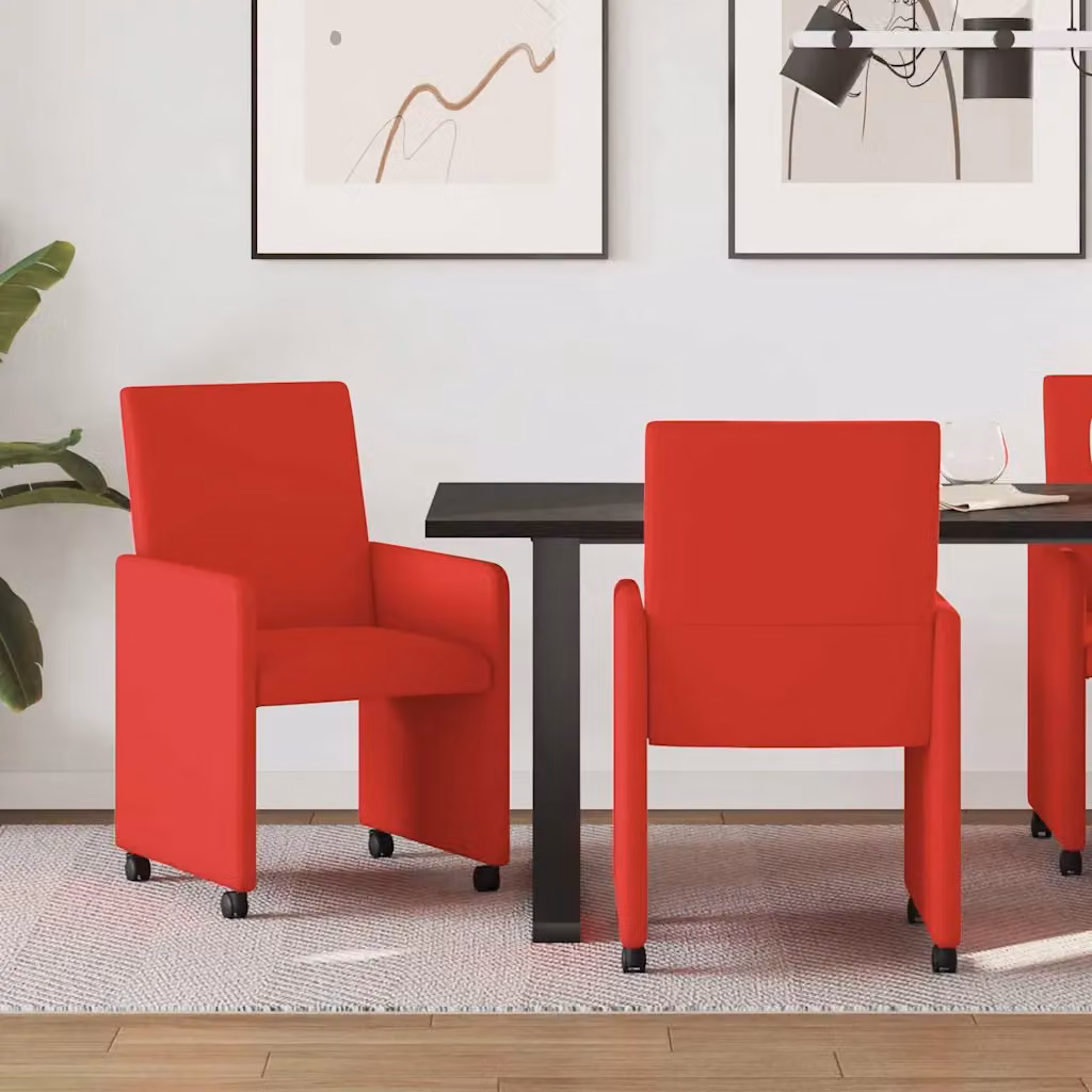 Set di 2 sedie da pranzo vidaXL con ruote e braccioli in pelle sintetica rossa