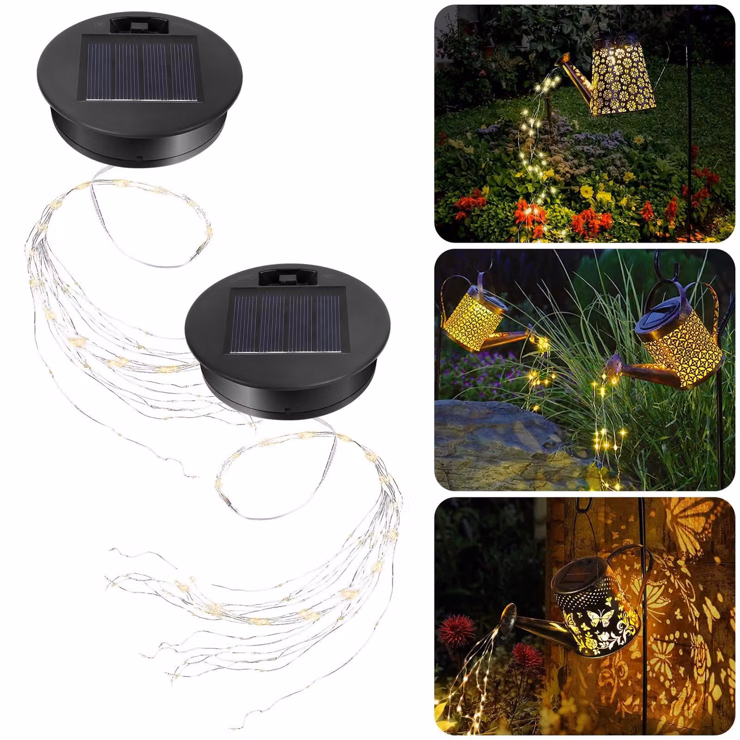 Pannelli solari di ricambio, confezione da 2, 8 cm, neri, con LED, 200 lumen, impermeabili