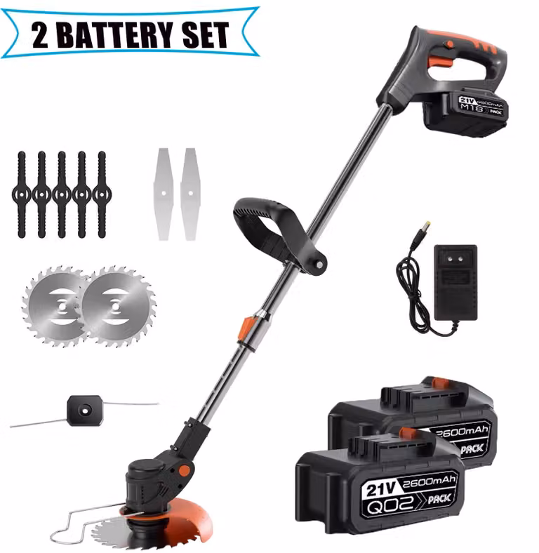 Tagliasiepi a batteria - Diserbo elettrico - Manico telescopico - 21 V - Senza fili - 2 batterie - Adatto per erba e erbacce