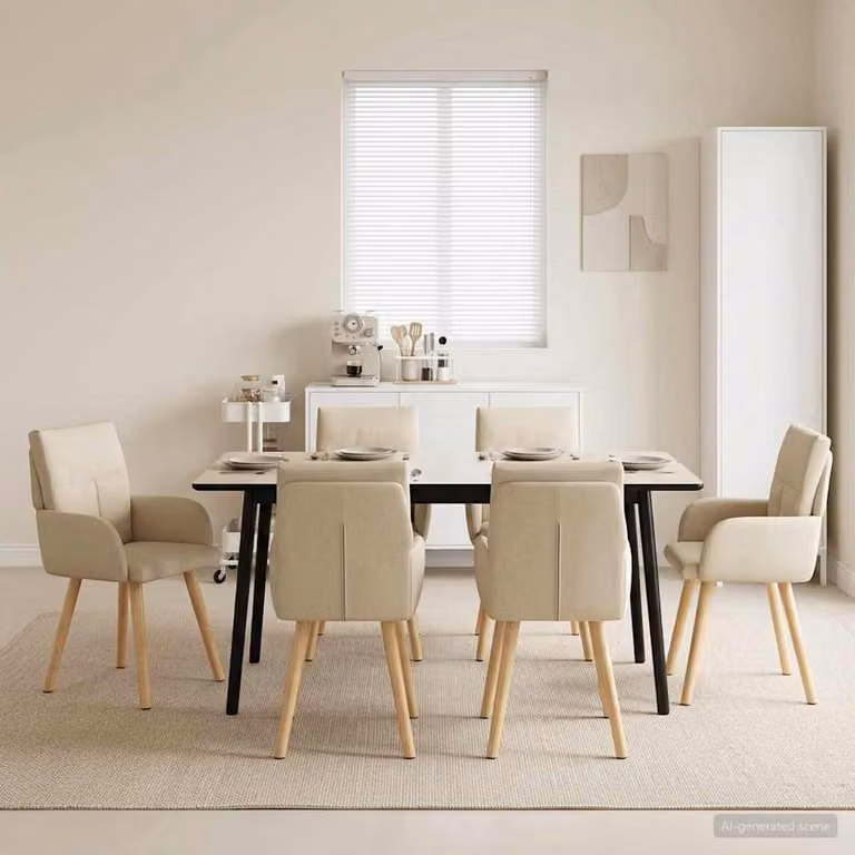 Set di 6 sedie da pranzo vidaXL in tessuto beige con struttura in legno e metallo, L: 60 cm, P: 56 cm, H: 93 cm