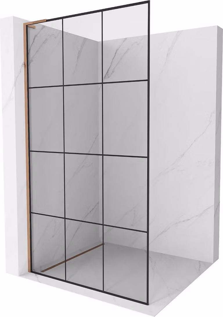 Mexen Kioto L parete doccia Walk-in 110 x 200 cm, griglia nera, oro rosa - 800-110-103-60-77