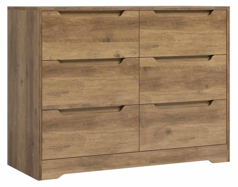 Comò con 6 cassetti, mobile contenitore con cassetti in legno, dimensioni 108 x 82,5 x 39 cm, colore marrone