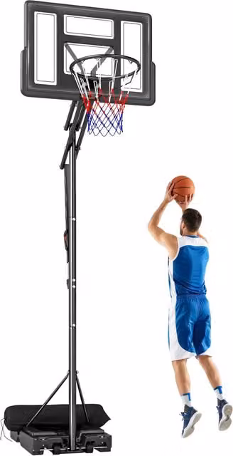 Canestro da Basket per Esterni con Base Riempibile e Rotelle, in Acciaio, PE e PC, 120x120x370 cm