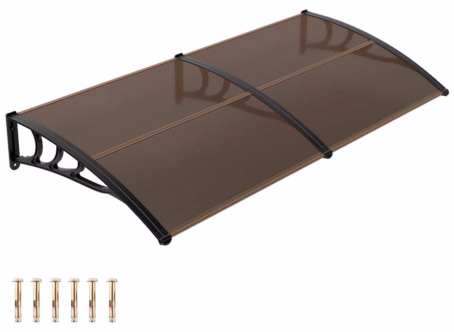 Tenda da esterno per porta d'ingresso COSTWAY, 197 x 89 cm, realizzata in alluminio e policarbonato, pensilina a volta trasparente, pensilina a falda, tettoia per porta d'ingresso, colore marrone