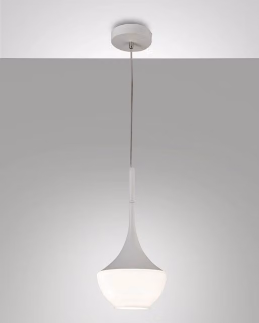 Lampada a Sospensione Apollo Fabas in Metallo e Vetro Soffiato Bianco con Struttura Regolabile 200 cm – 1