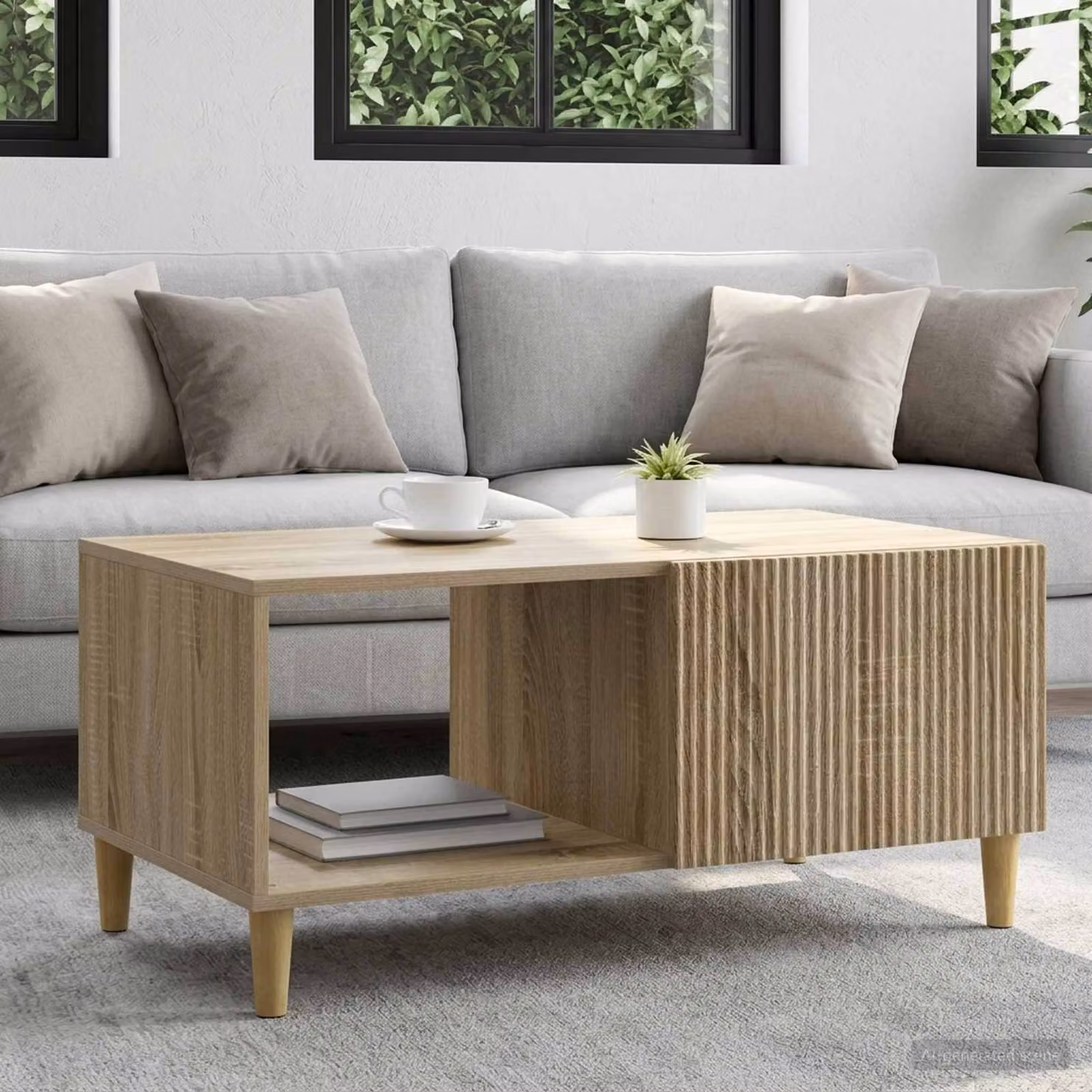 vidaXL Tavolino da salotto moderno in legno color rovere, L 90 x P 50 x H 40 cm