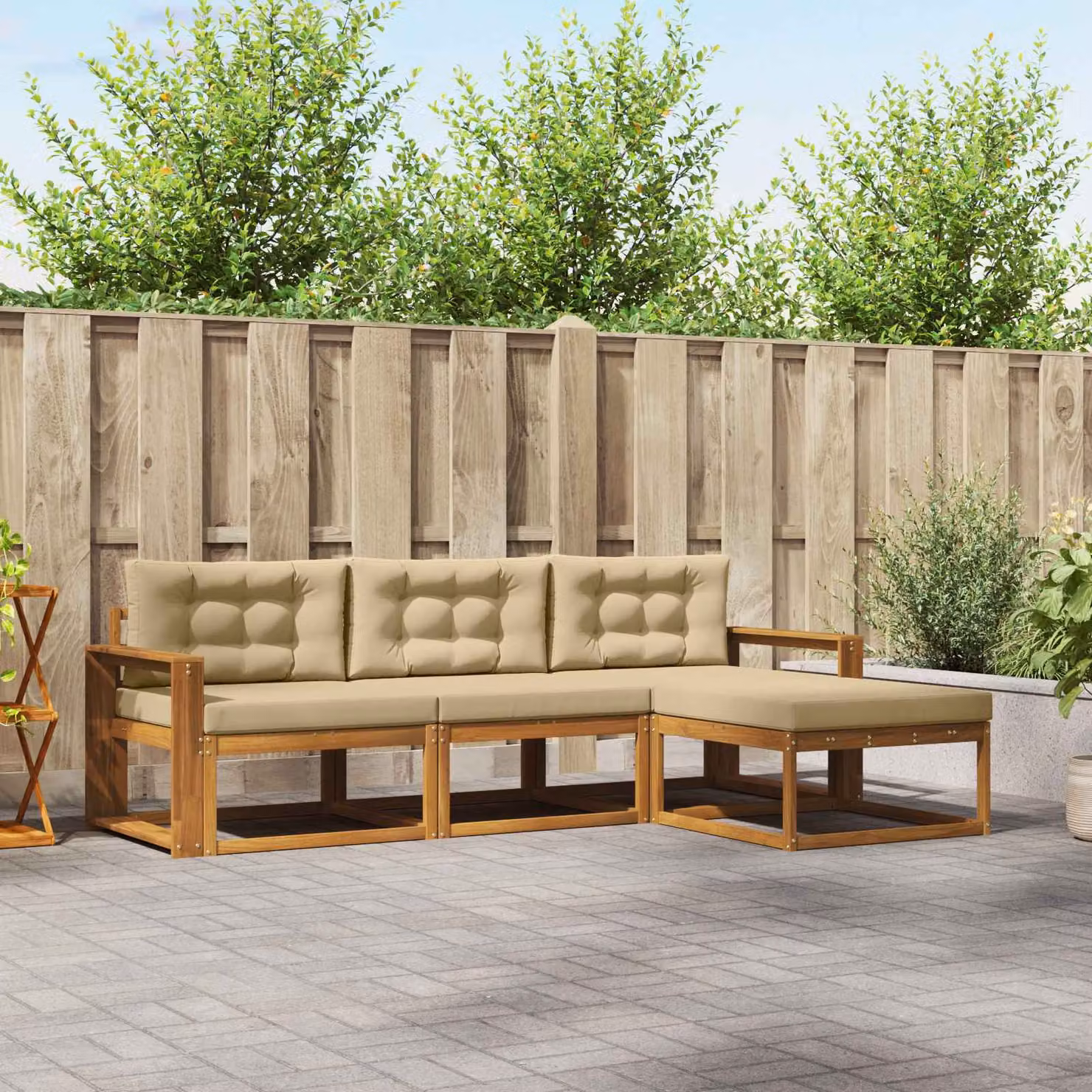 Set di divani da esterno vidaXL 4 pezzi in legno di acacia con cuscini beige e marrone per giardino e terrazza
