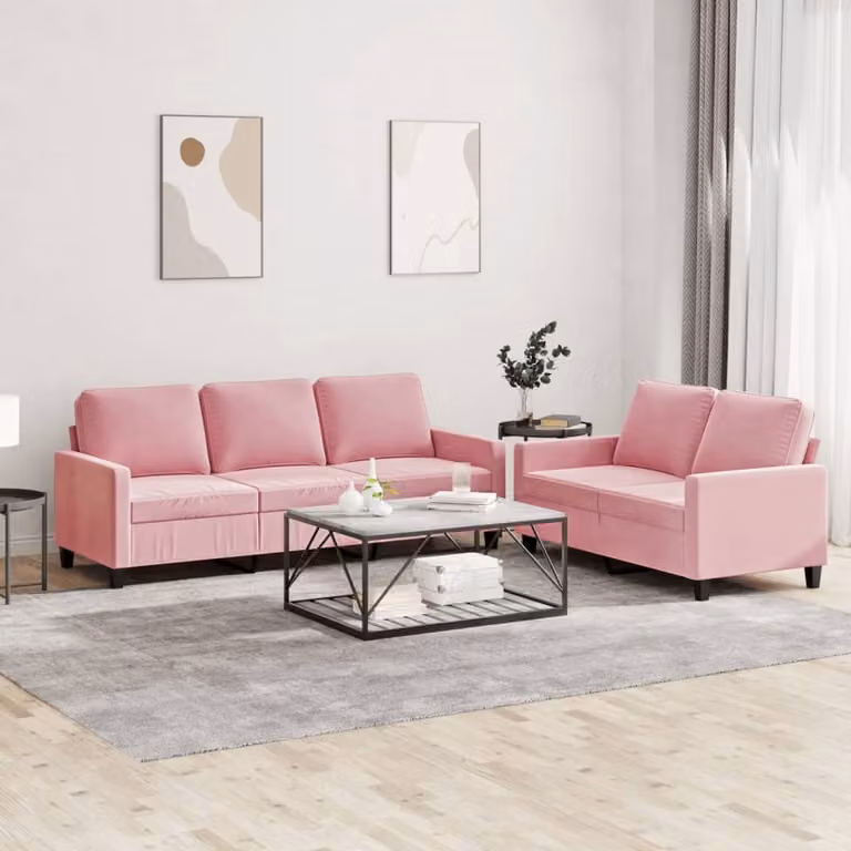 Maison Exclusive - Set divano a 2 posti con cuscini in velluto rosa