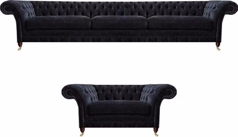 Wohnzimmer Schwarze Chesterfield Sofagarnitur Designer Stoffsofa Sessel
