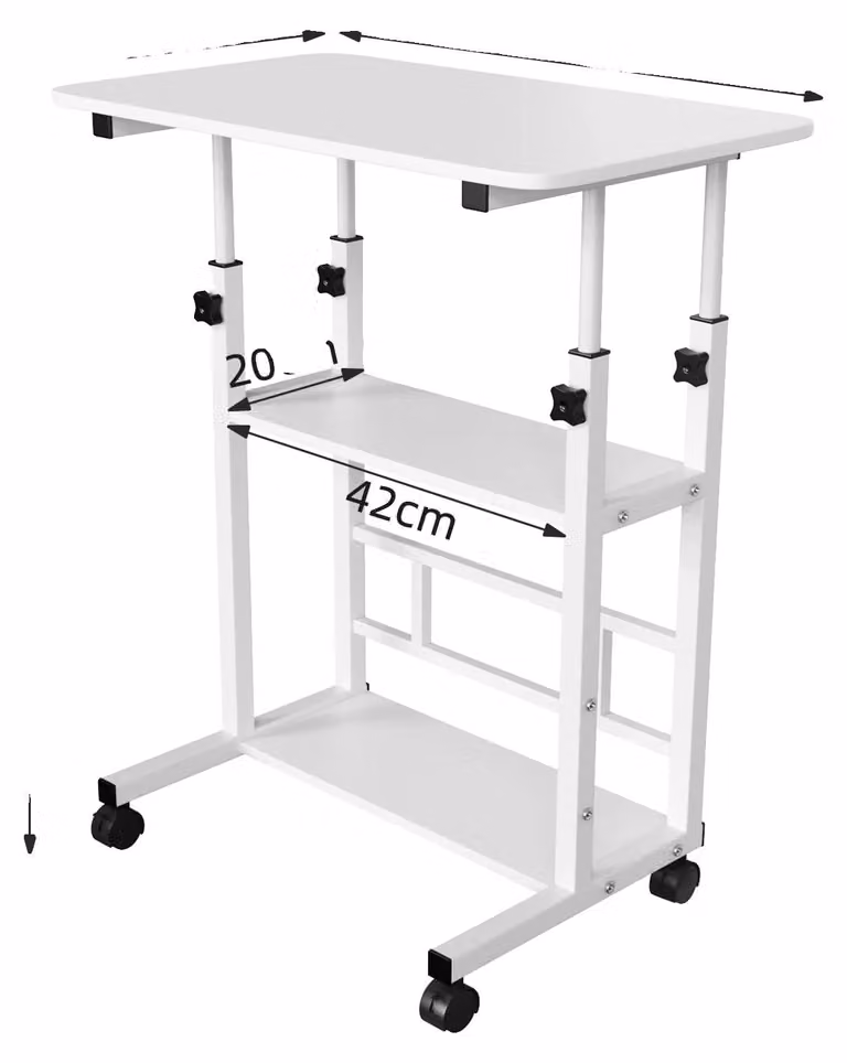 Tavolo regolabile in altezza, scrivania mobile con rotelle, colore bianco