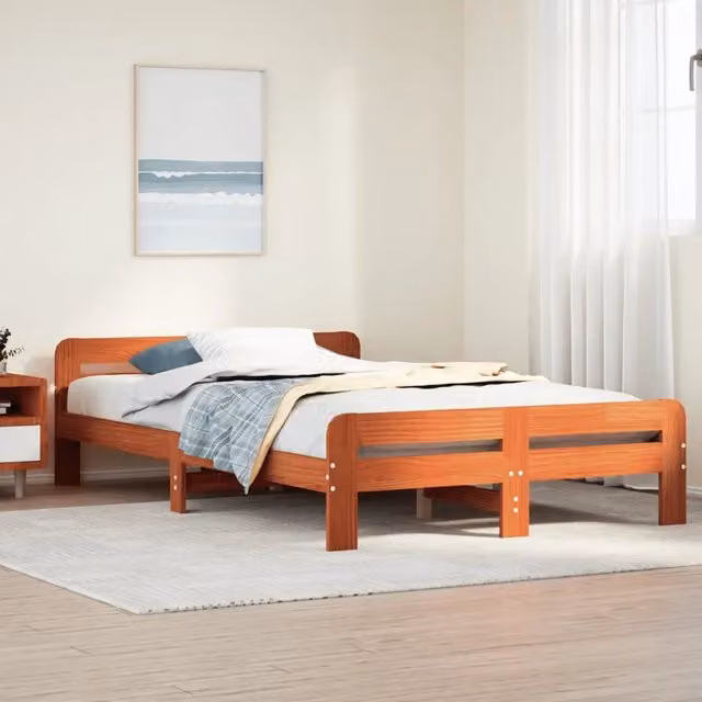 Letto in legno di pino rustico vidaXL, colore marrone cera, senza materasso, L: 139,0 cm, P: 193,5 cm, H: 85,0 cm – 1