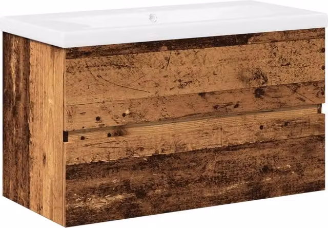 Mobile lavabo a parete HELLOSHOP26 con lavabo integrato in stile moderno, colore marrone, L: 80 cm, P: 38,5 cm, H: 45 cm