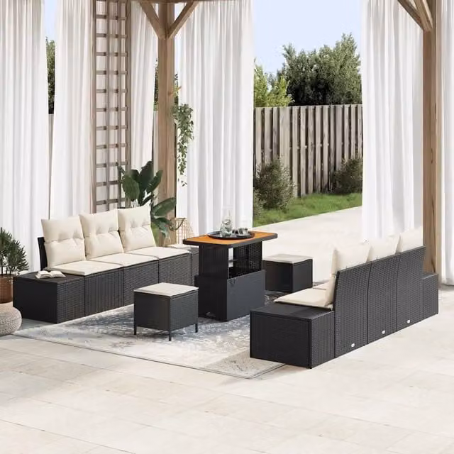 Set Divano da Giardino 9 pz 8-Numero di posti Nero Poly Rattan 3364690