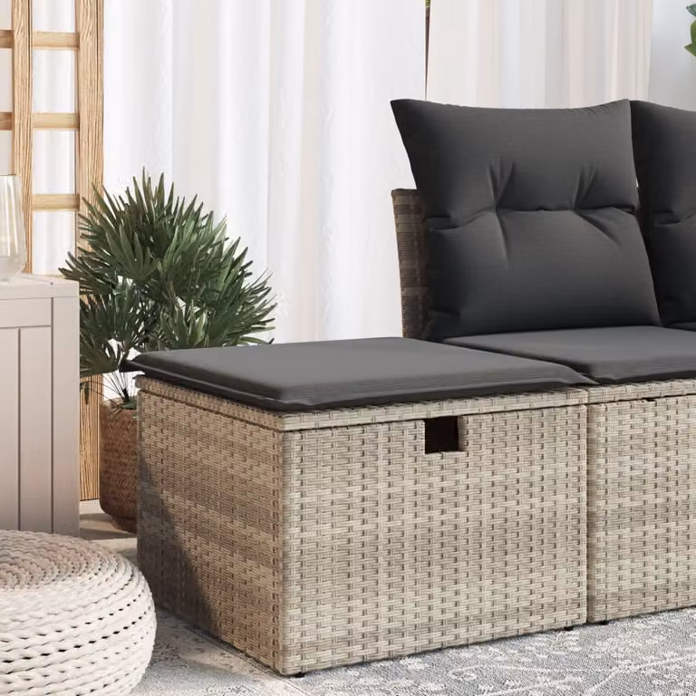 Sgabello da giardino a cubo vidaXL in polyrattan con cuscino grigio L/P/H: 55 x 55 x 37 cm