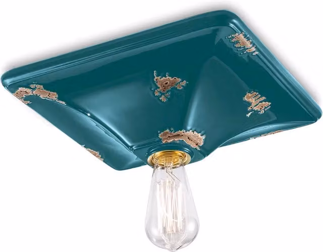 Plafoniera Vintage Quadrata Grande Ceramica Verde 1 Luce E27