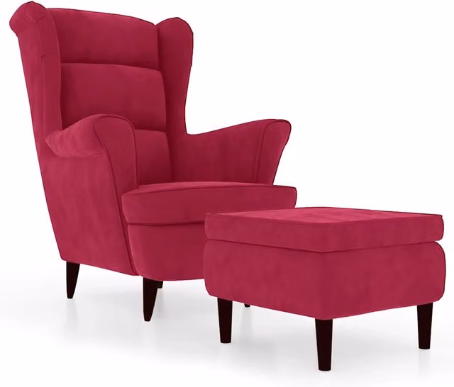 Poltrona | Sedia Relax Schienale ad Ala con Poggiapiedi Rosso Vino in Velluto
