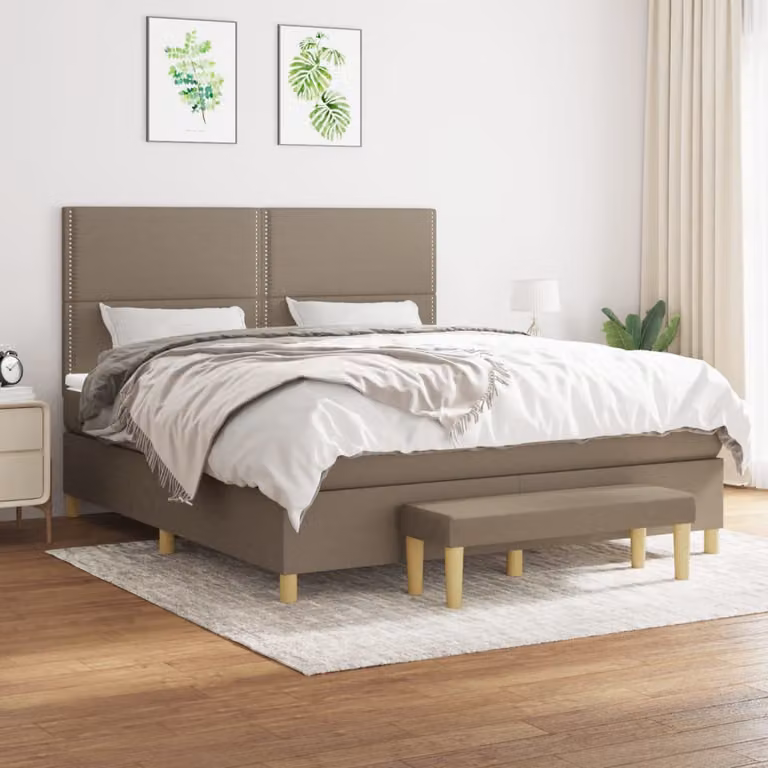 vidaXL Letto Ibrido con Giroletto a Molle e Materasso in Tessuto, Colore Tortora, L/P: 180 x 200 cm