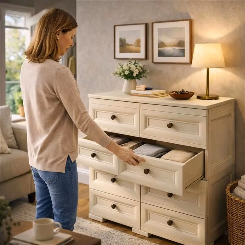 Cassettiera Tontarelli Moderna in Plastica Bianca con 8 Cassetti per Camera da Letto e Soggiorno L: 79 cm, P: 43 cm, H: 85,5 cm – 2