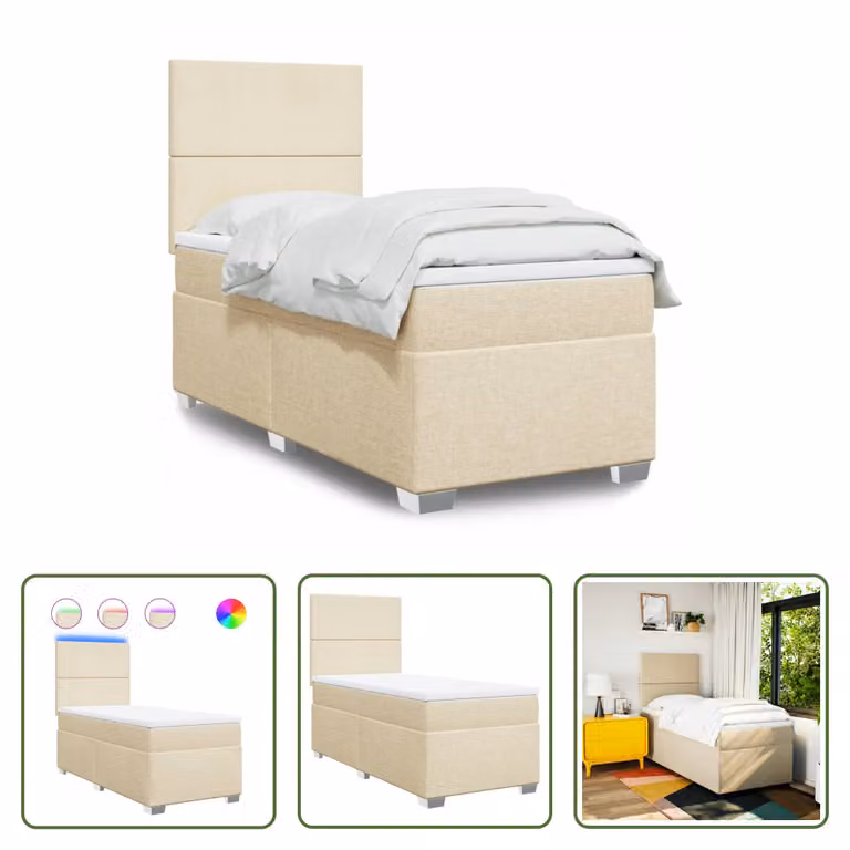 The Living Store Letto a molle insacchettate con materasso crema 80x200 cm in tessuto