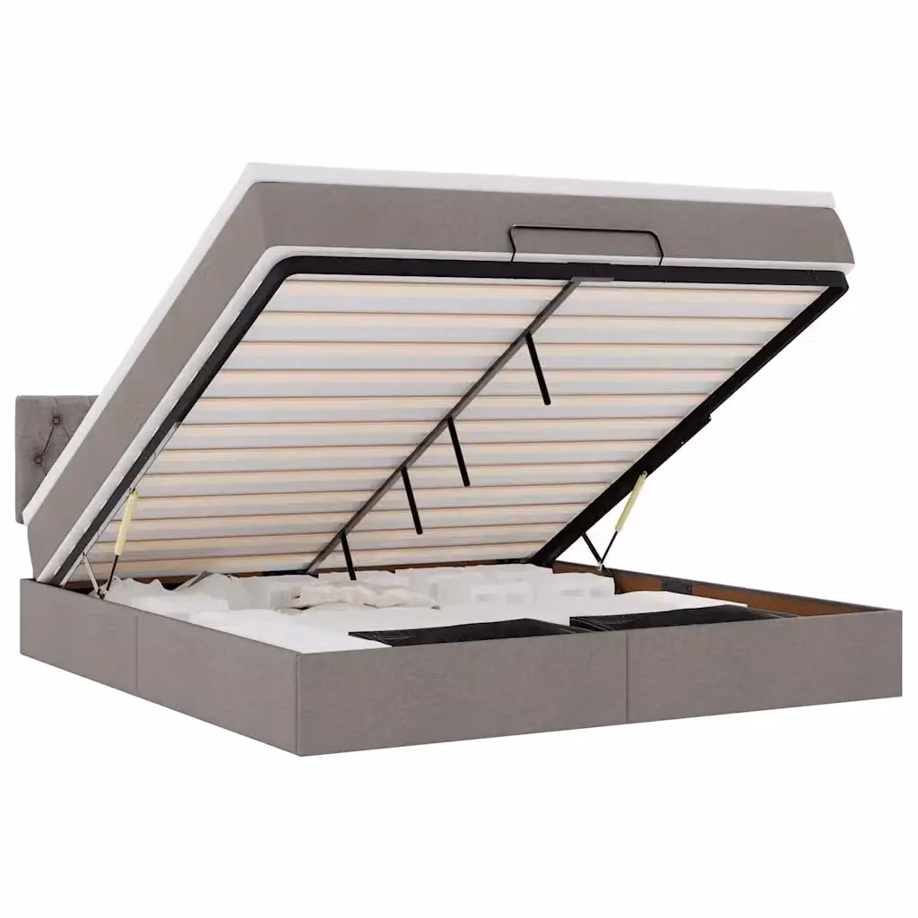 Letto con contenitore a sollevamento, illuminazione LED sottostante e porta di ricarica USB vidaXL, Grigio e Beige, L: 180 cm, P: 200 cm, H: 88 cm – 2