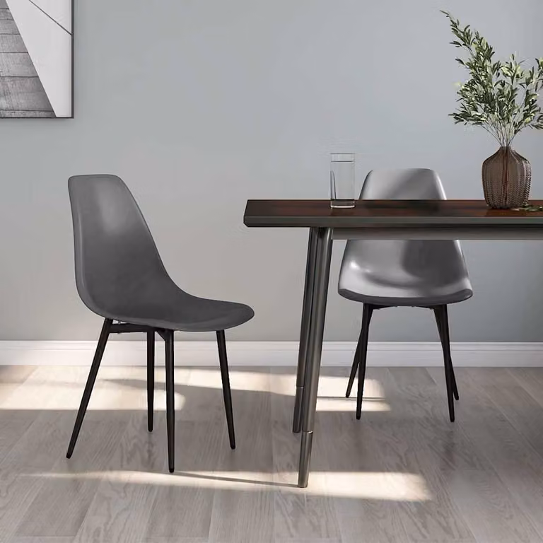 Set di 2 sedie da pranzo vidaXL in plastica e metallo grigie con design minimalista per cucina e sala da pranzo