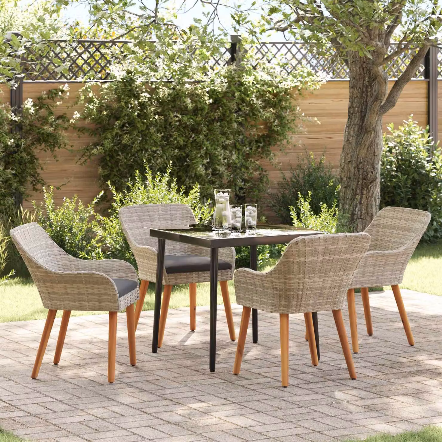 Maison Exclusive - Set da Pranzo per Giardino 5 pcs Grigio chiaro polyrattan