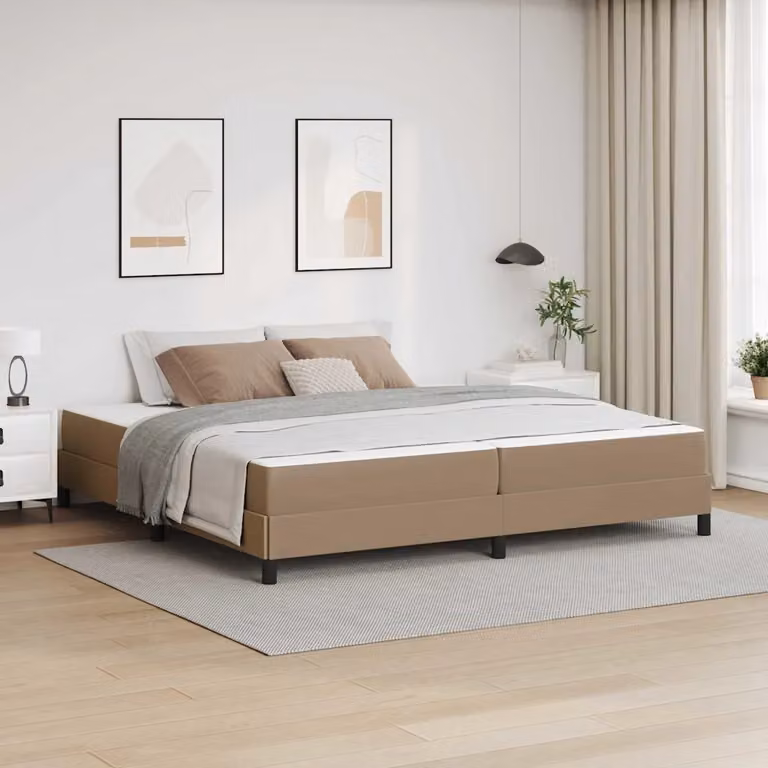 Struttura del letto moderna vidaXL in tessuto beige e legno, L/P: 200 x 200 cm, H: 203 cm