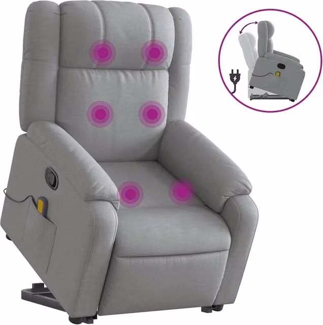 Poltrona | Sedia Relax Alzapersona Massaggi Reclinabile Grigio Chiaro Tessuto