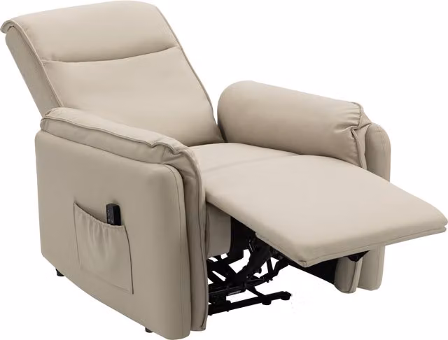 Poltrona Massaggiante Elettrica HOMCOM con Poggiapiedi e Tasca Laterale, Rivestimento in Similpelle, Beige – 1