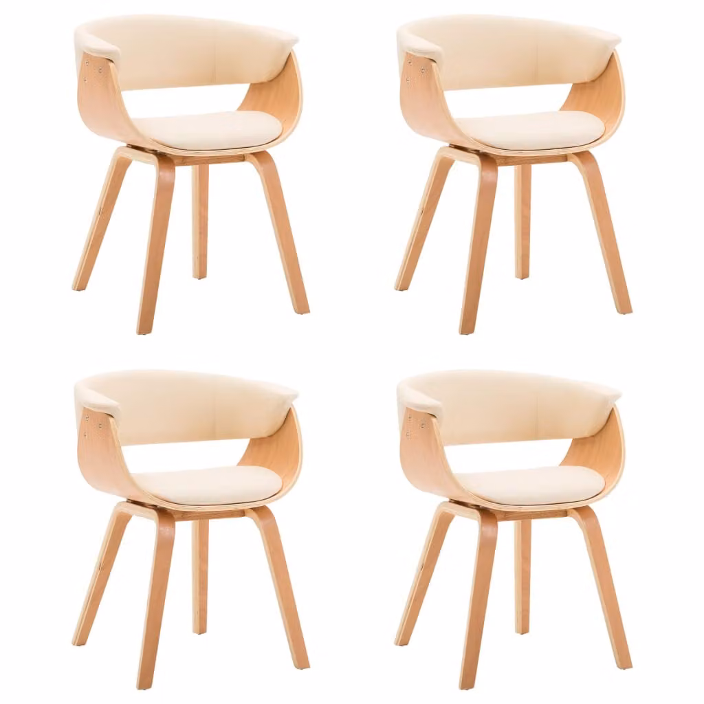 Sedie da Pranzo 4 pz in Legno Curvato e Pelle finta Crema