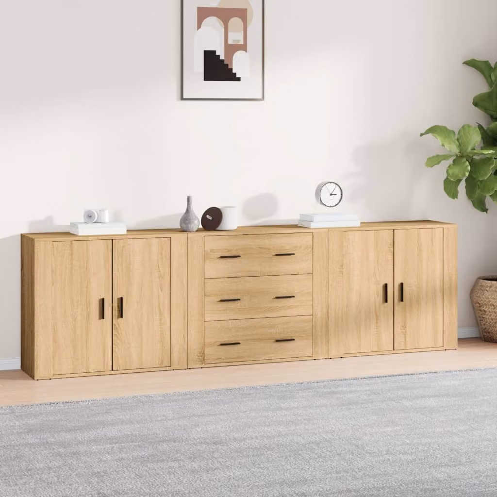 Set di 3 credenze vidaXL in legno multistrato color rovere sonoma marrone
