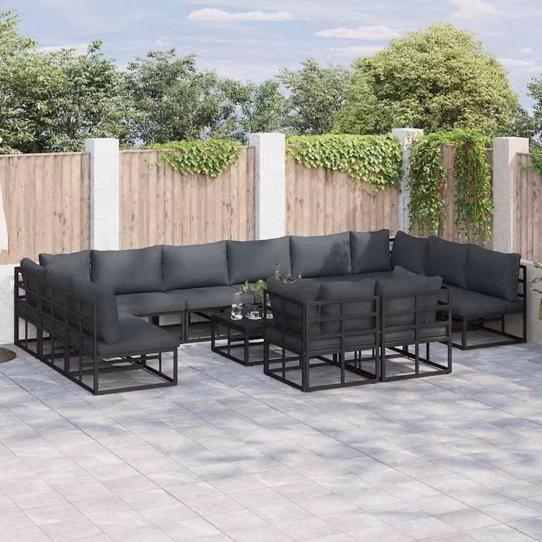 Maison Exclusive - Set di divani da giardino, 12 pezzi, colore nero, in alluminio
