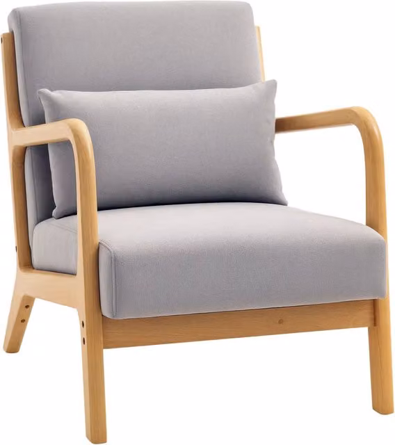 Poltrona relax lounge Xylo in velluto grigio con braccioli e struttura in legno