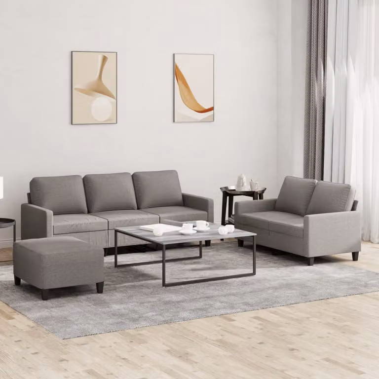 vidaXL Set di Divani 3 Pezzi Moderno in Tessuto Beige e Grigio con Cuscini e Pouf