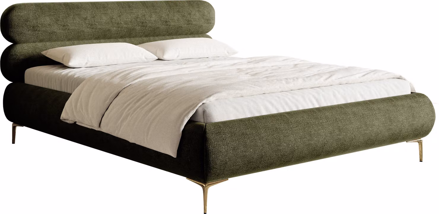 Selsey Roule - Letto imbottito con contenitore, verde oliva con piedini dorati, 160 cm