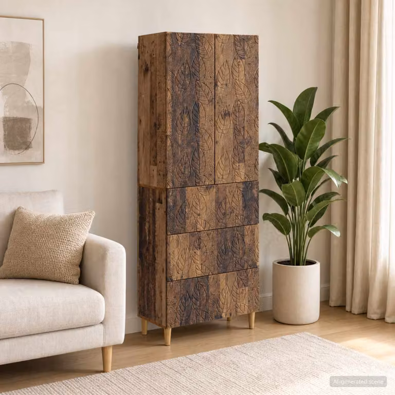 Set di 2 armadi moderni vidaXL in legno marrone con ante a battente, cassetti, ripiani interni e serratura, L/P/H: 66 x 34,5 x 90 cm