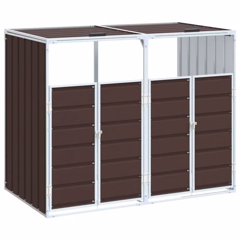 Copribidone con Ruote per 2 Bidoni Marrone 144x81x113cm Acciaio