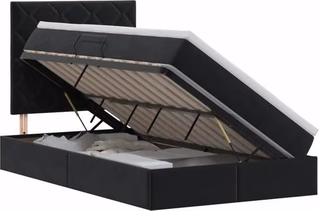 Letto con contenitore e materasso vidaXL in velluto nero L: 120 cm, P: 200 cm, H: 204 cm