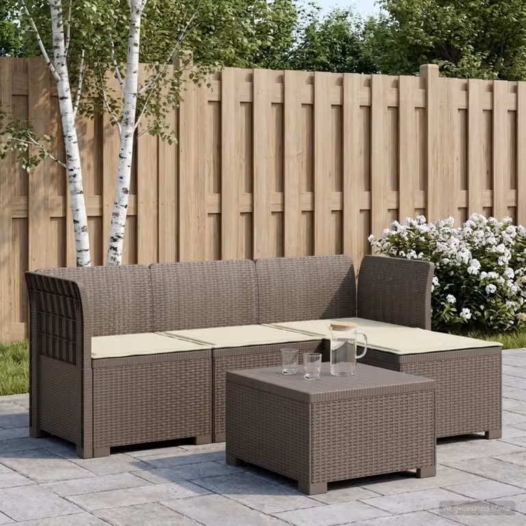 Divano da giardino angolo L vidaXL con cuscini in tessuto resistente ai raggi UV, design moderno in aspetto rattan