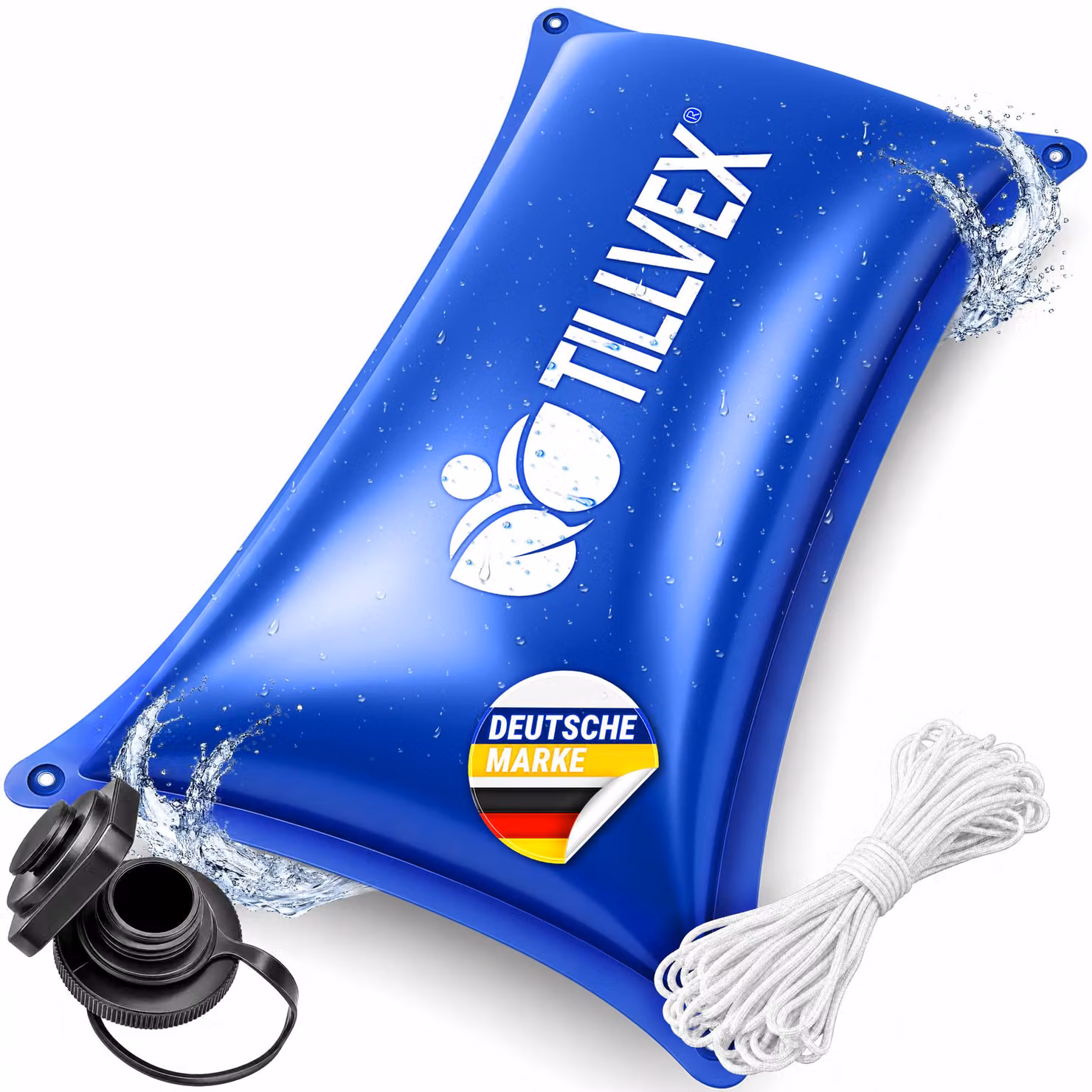 tillvex® Cuscino per piscina invernale XXL, 200x240 cm, con 12 metri di corda e kit di riparazione | Cuscino gonfiabile per la copertura invernale della piscina, resistente al gelo e al cloro, fino a -20°C | Cuscino invernale completo di valvola a vite |