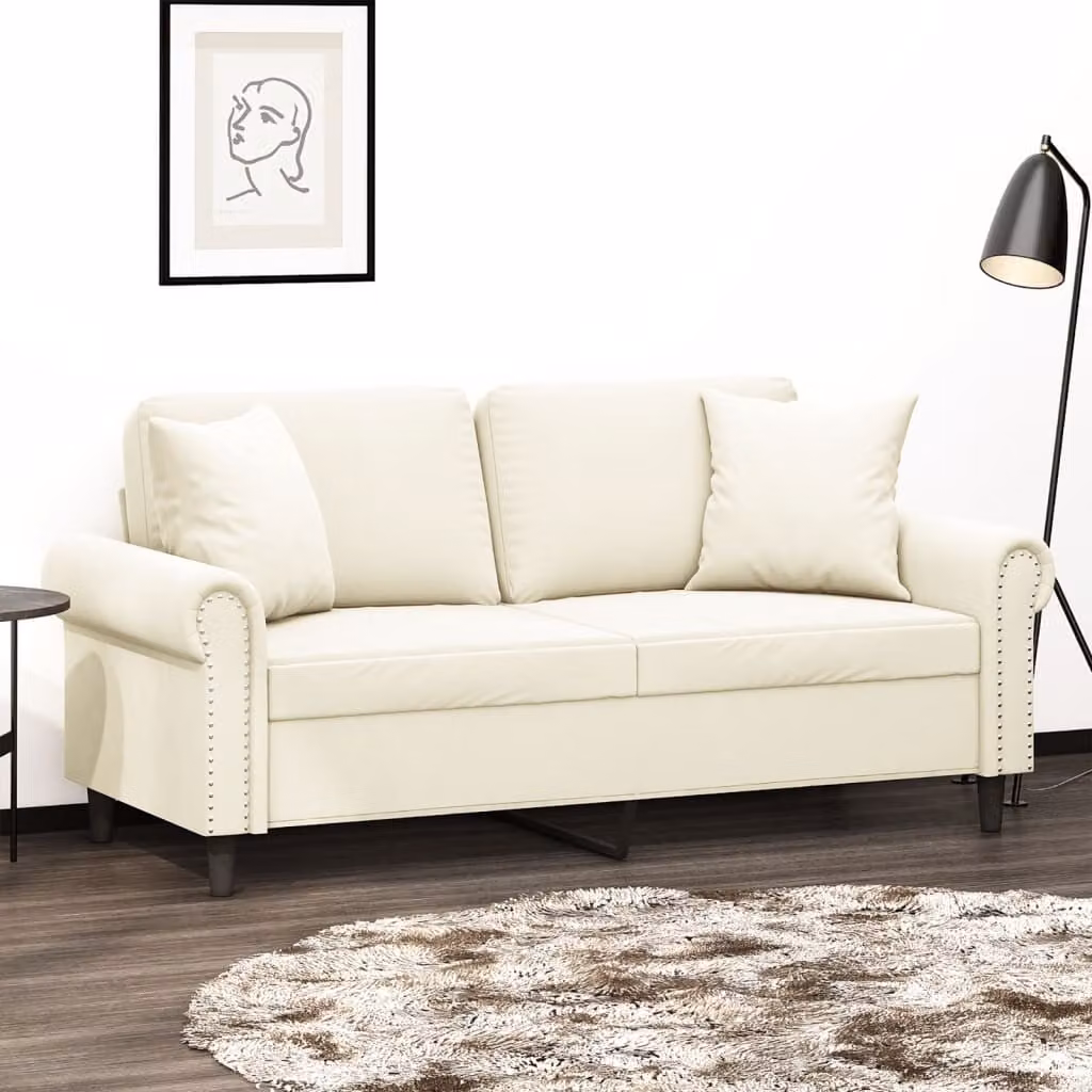 vidaXL Divano a 2 Posti Moderno in Velluto Beige con Cuscini e Struttura in Metallo