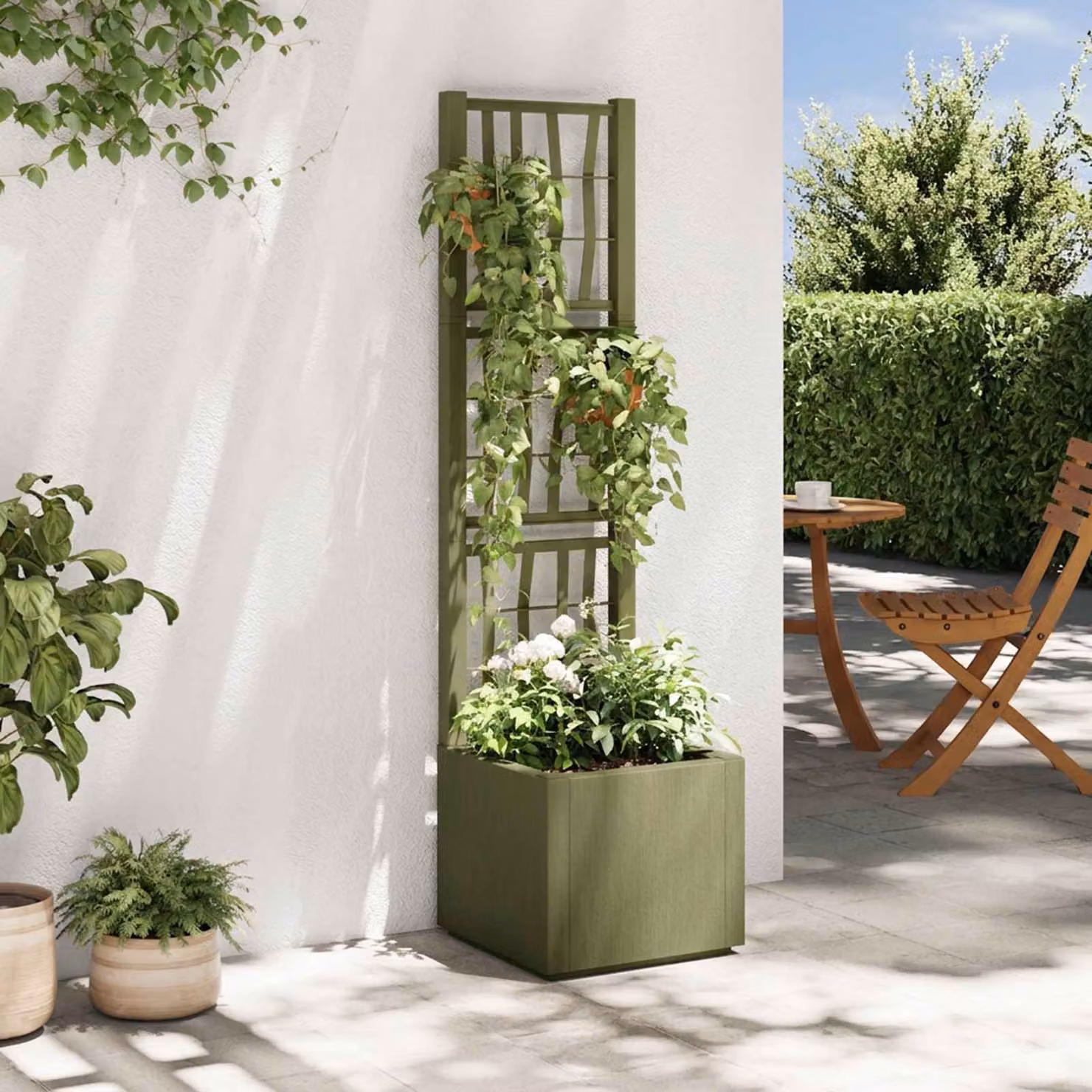 vidaXL Vaso da Giardino con Trellis Verde in Plastica L/P/H: 36 x 36 x 140 cm