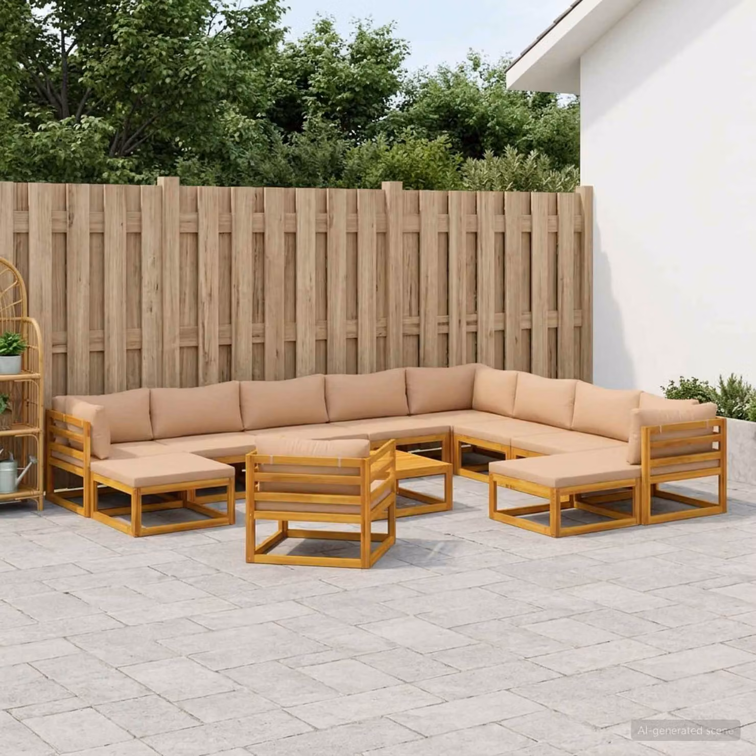 Set di divani da giardino vidaXL in legno di acacia massello naturale, 12 pezzi, colore marrone e beige