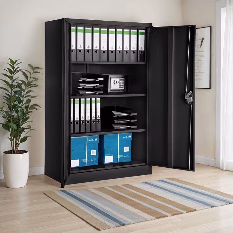 Armadio portadocumenti in metallo Tectake con ante a battente e serratura, nero, H 140 cm x L 90 cm x P 40 cm