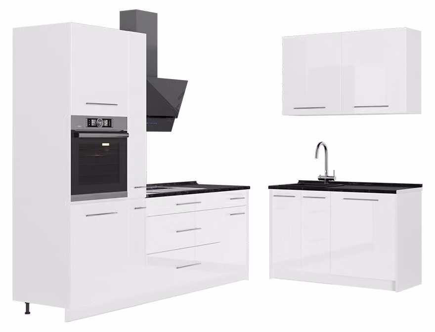 Cucina Vicco Fame-Line Bianco lucido/Bianco 220 x 120 cm, PL Antracite, Model 65027